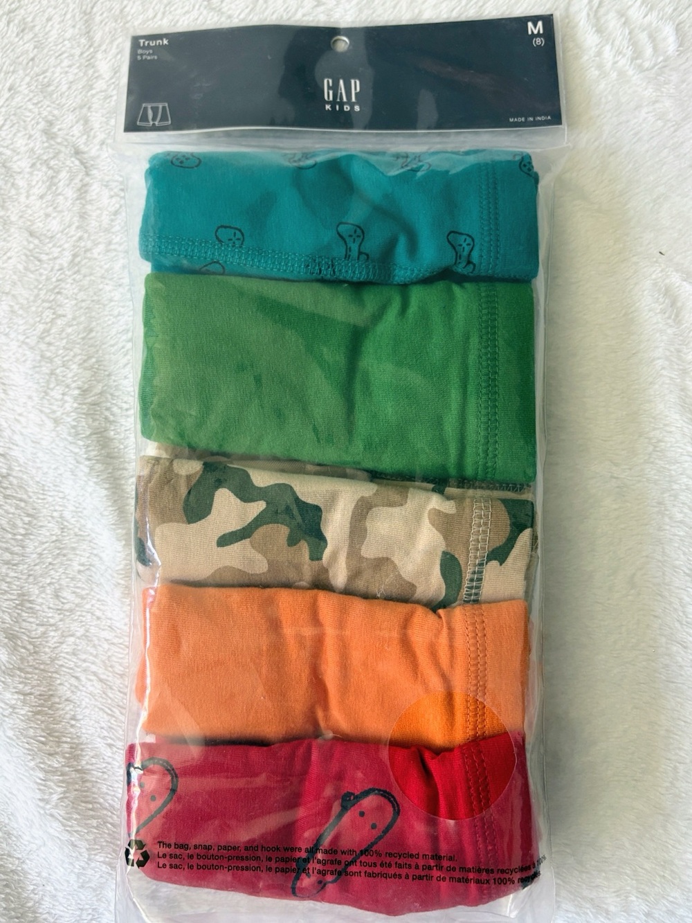 GAP Kids 5-Pack Trunks — Teal, Green, Camo, Orange & Red